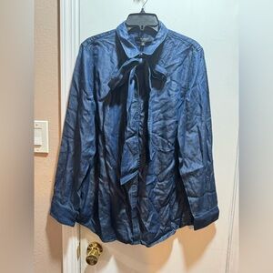 NWT Banana Republic Denim Dillon Tie Neck Shirt Size XL
